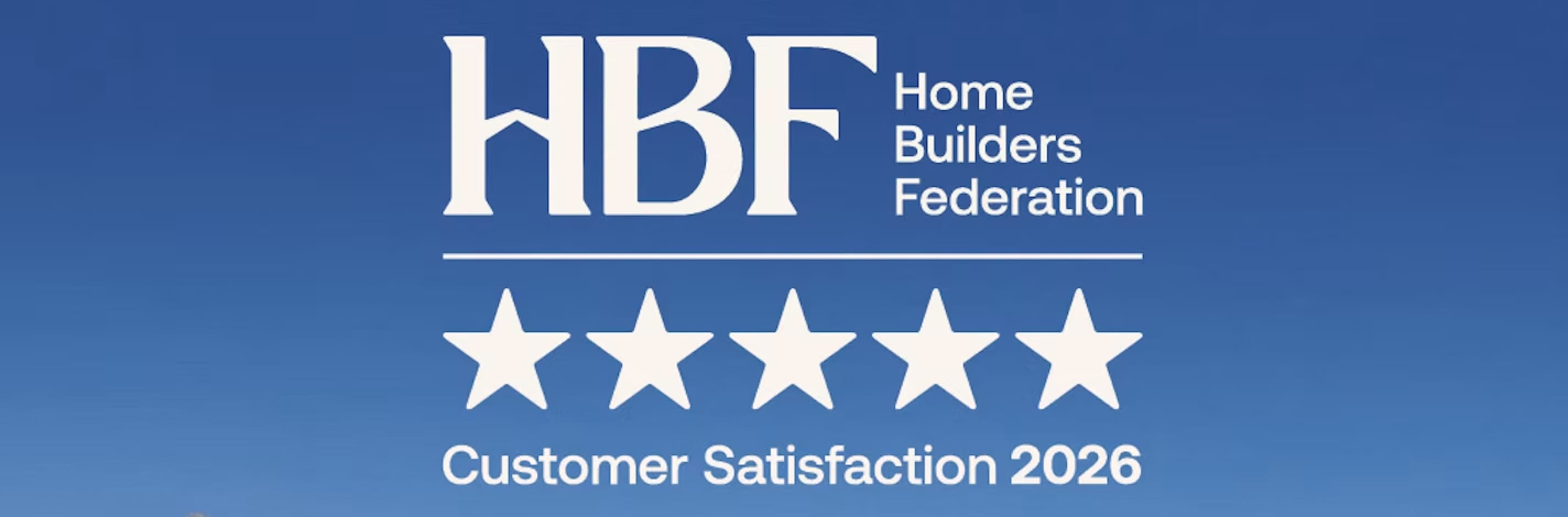 HBF Home Builders Federation logo with five stars indicating a 2026 Customer Satisfaction award