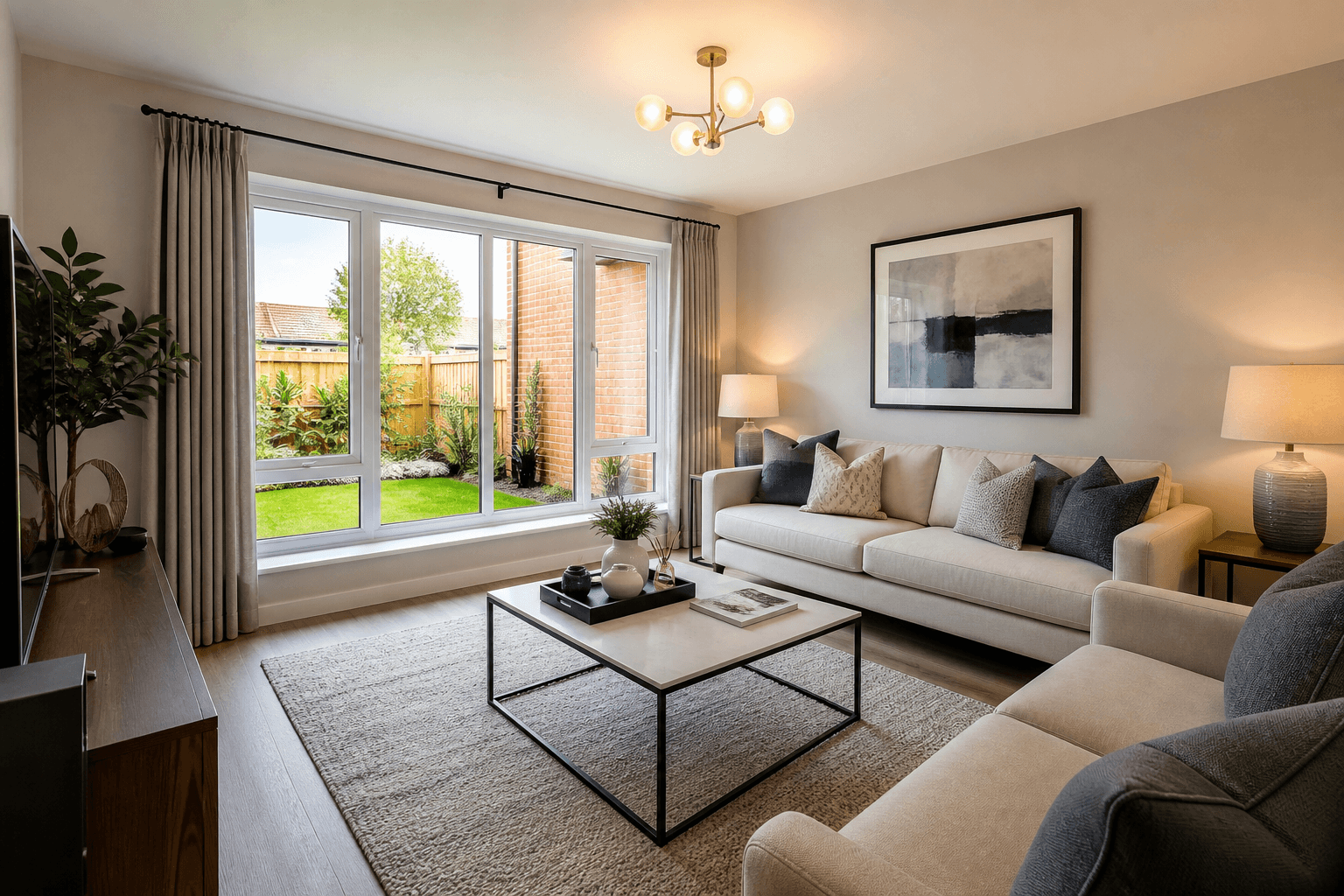 A new-build show home living room